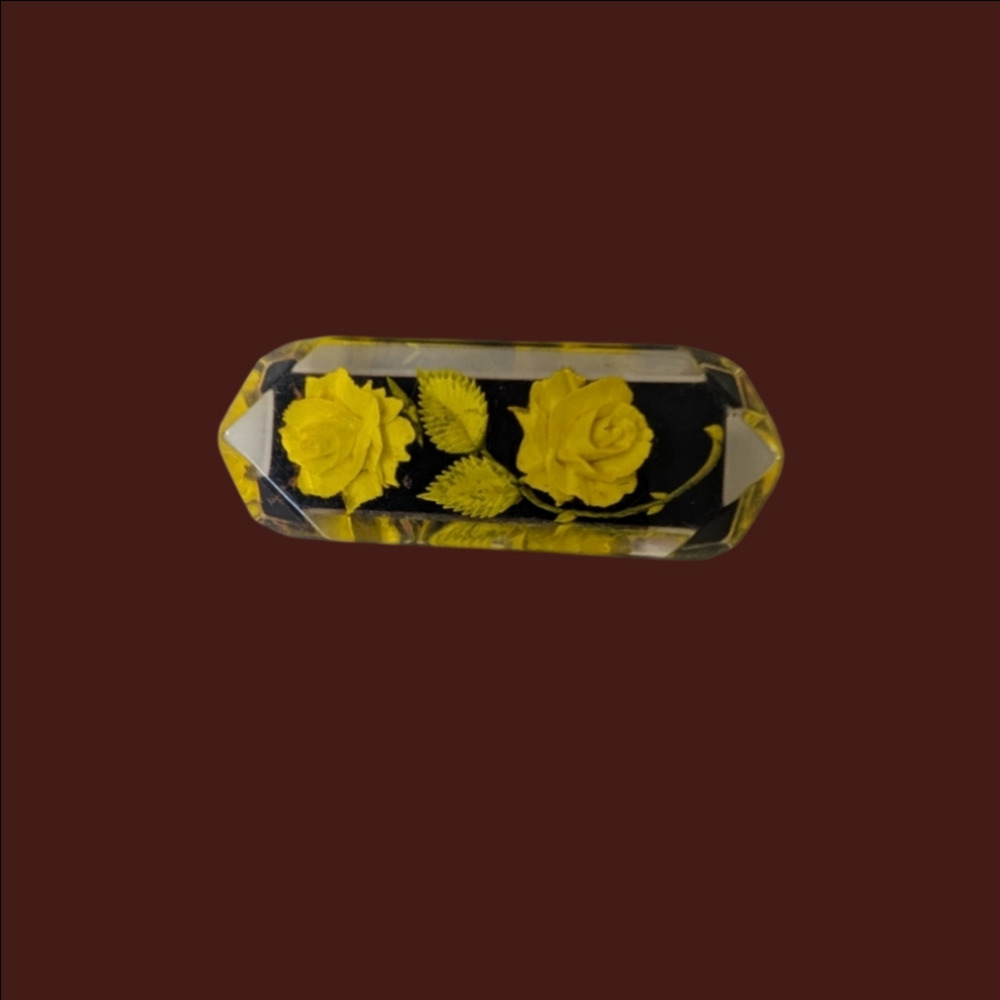 Vintage Lucite Hair Barrett Yellow Rose Lucite 1950 Rare